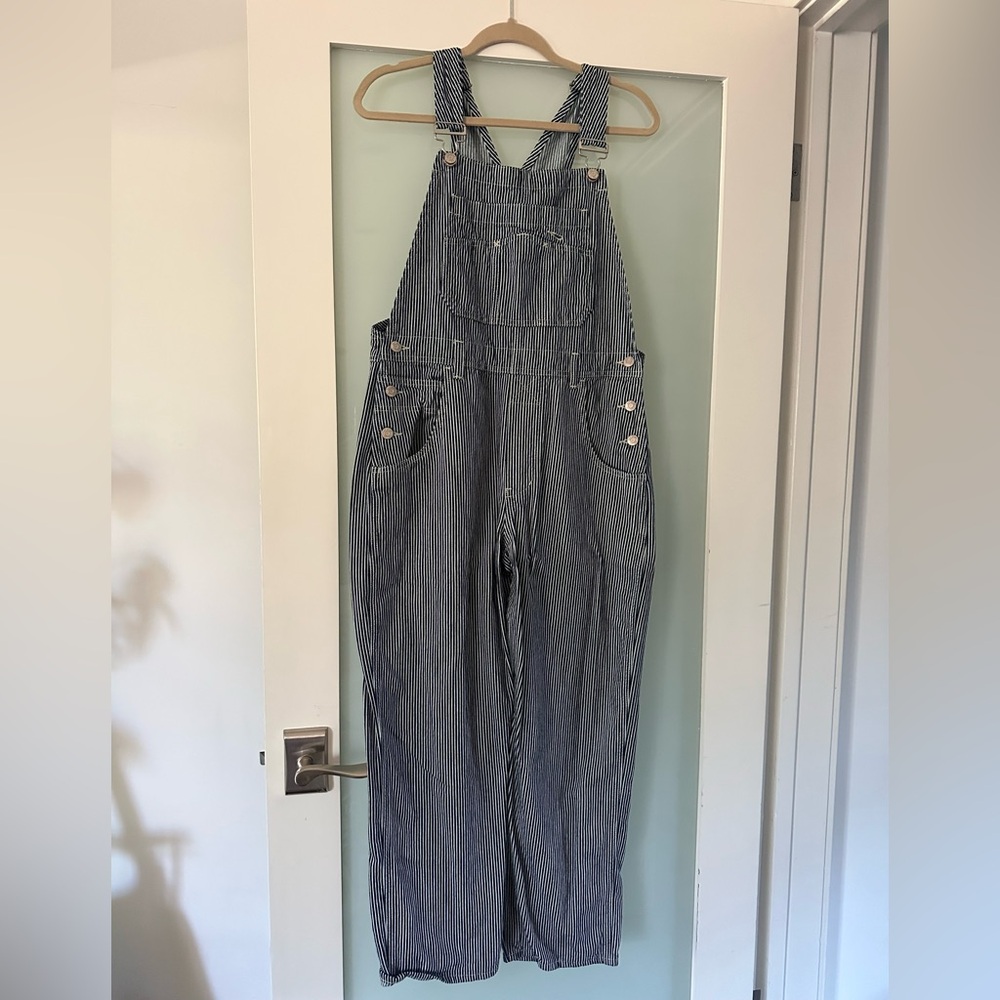 GAP Women's Blue Striped Jeans Overalls